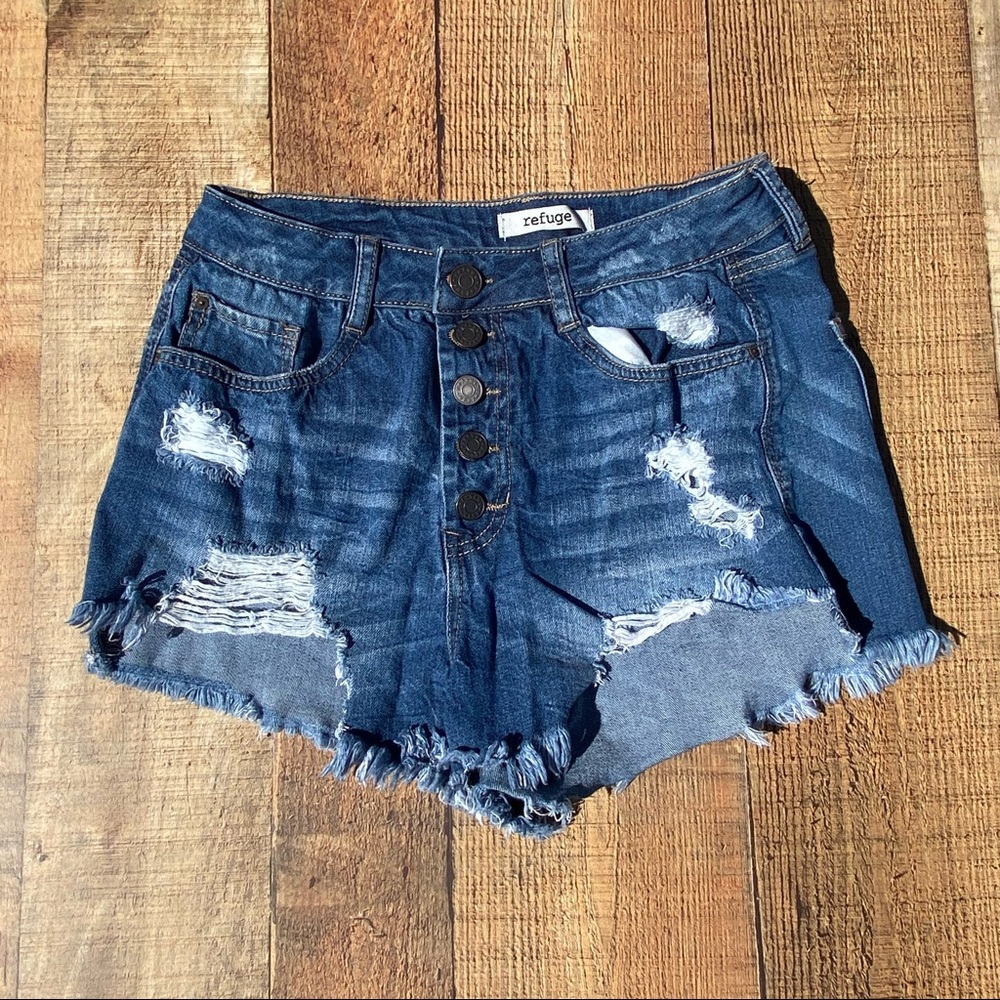 Refuge Dark Blue Jean Distressed Shorts 6